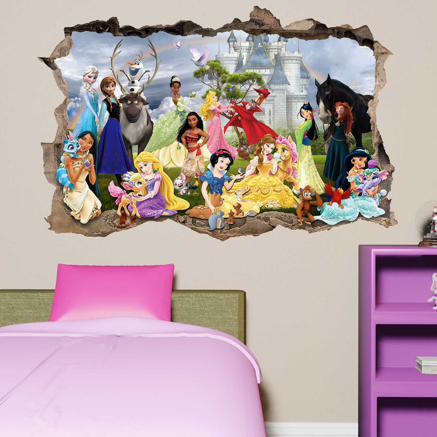 Disney Castle Princess Characters and Pets Wall Sticker Art Poster Decal Mural Nursery Girls Room Decor 1083