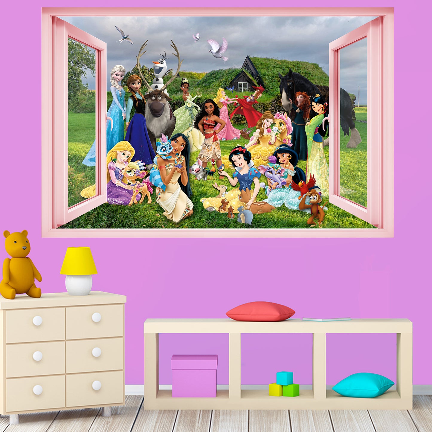 Princess Characters and Pets Wall Sticker Art Poster Decal Mural Nursery Girls Room Decor 1084