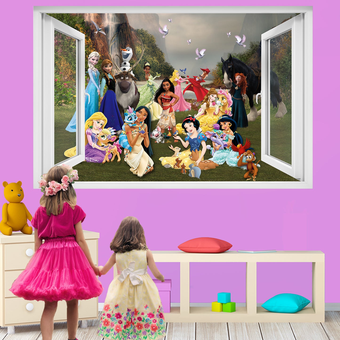 All Princess Characters Pets and Fairies Wall Sticker Art Poster Decal Mural Nursery Girls Bedroom Decor 1087