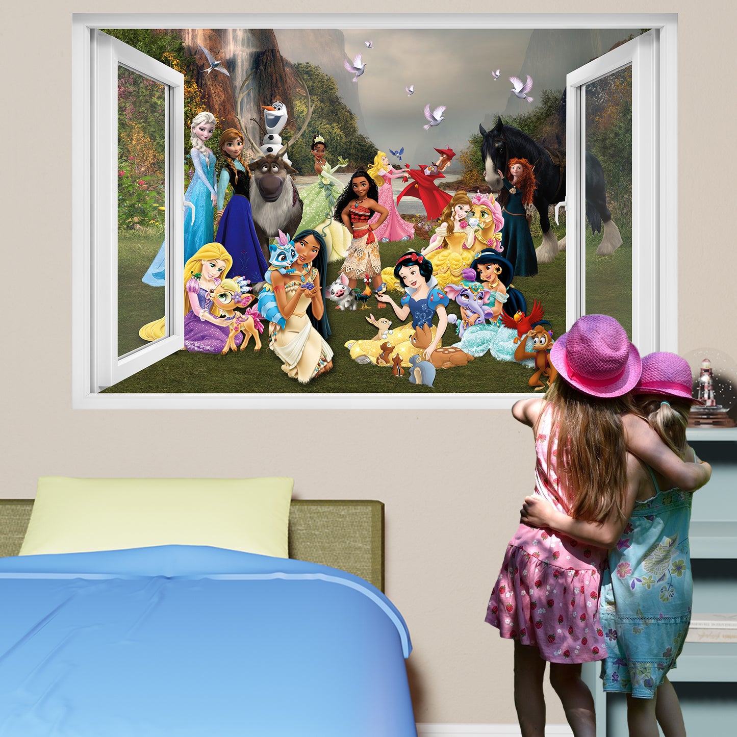 All Princess Characters Pets and Fairies Wall Sticker Art Poster Decal Mural Nursery Girls Bedroom Decor 1087