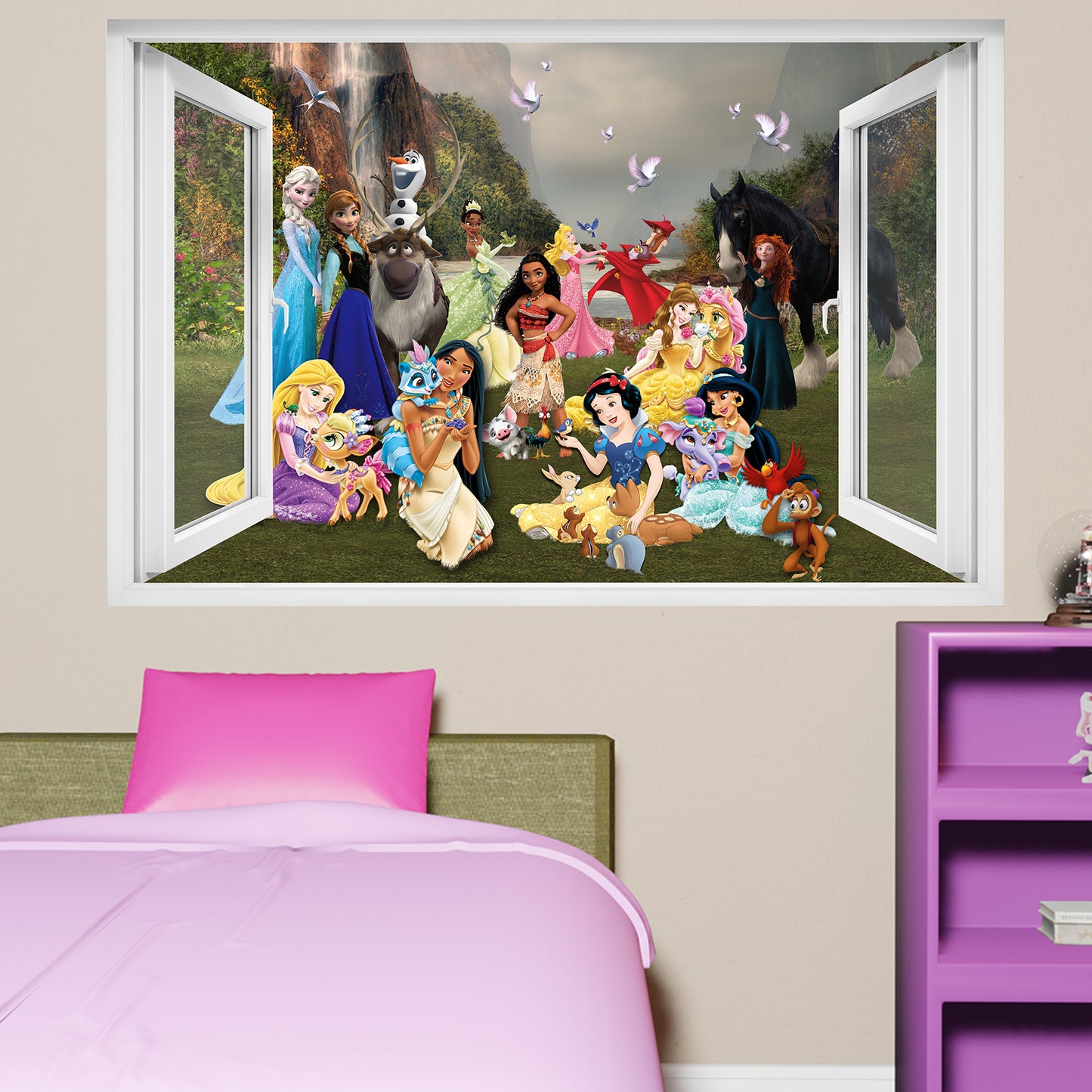 All Princess Characters Pets and Fairies Wall Sticker Art Poster Decal Mural Nursery Girls Bedroom Decor 1087