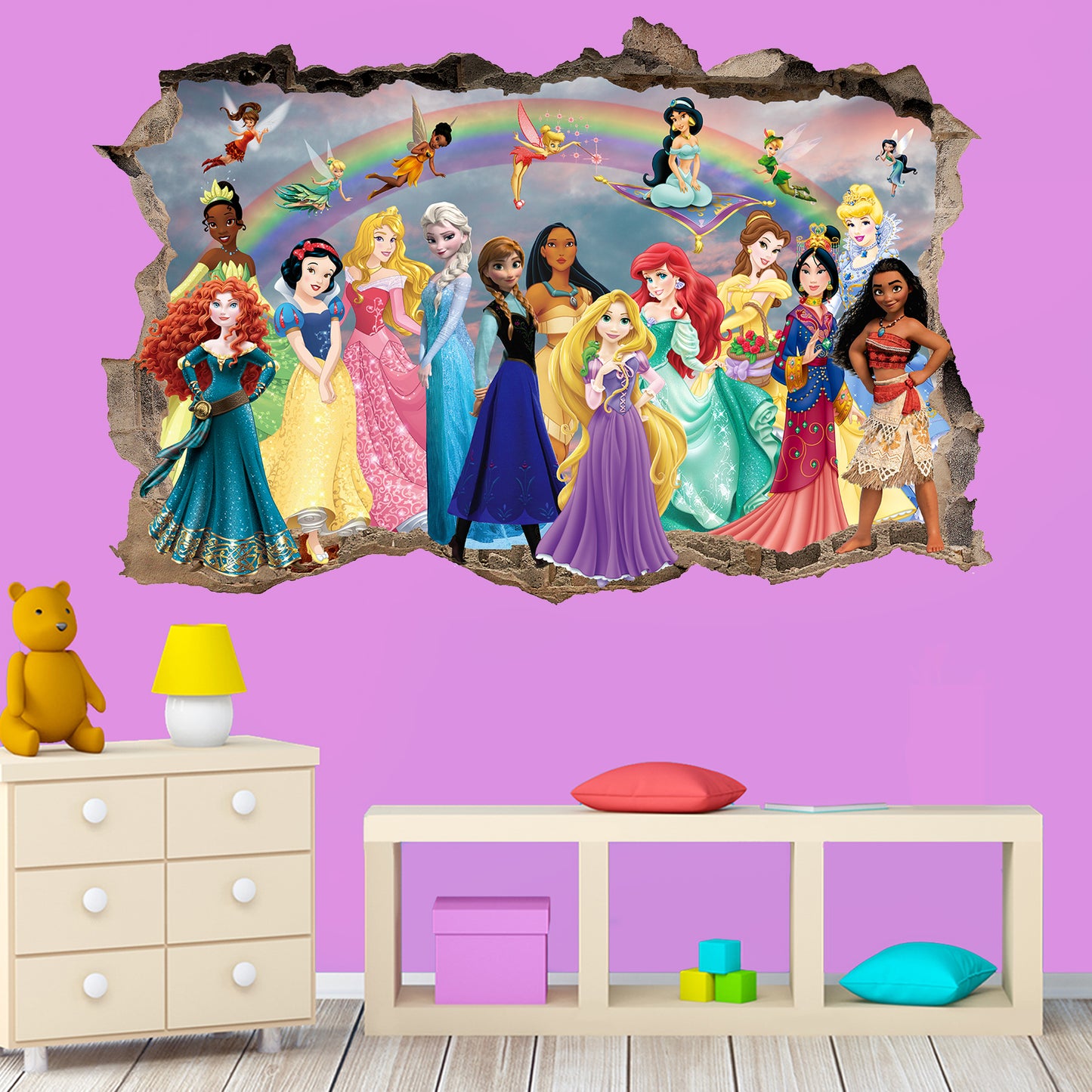 Rainbow Princess Characters Fairies Wall Sticker Art Poster Decal Mural Nursery Bedroom Decor 1093