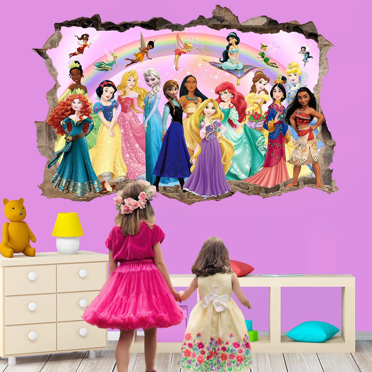 Rainbow Princess Characters and Fairies Wall Sticker Art Poster Decal Mural Nursery Girls Bedroom Decor 1095
