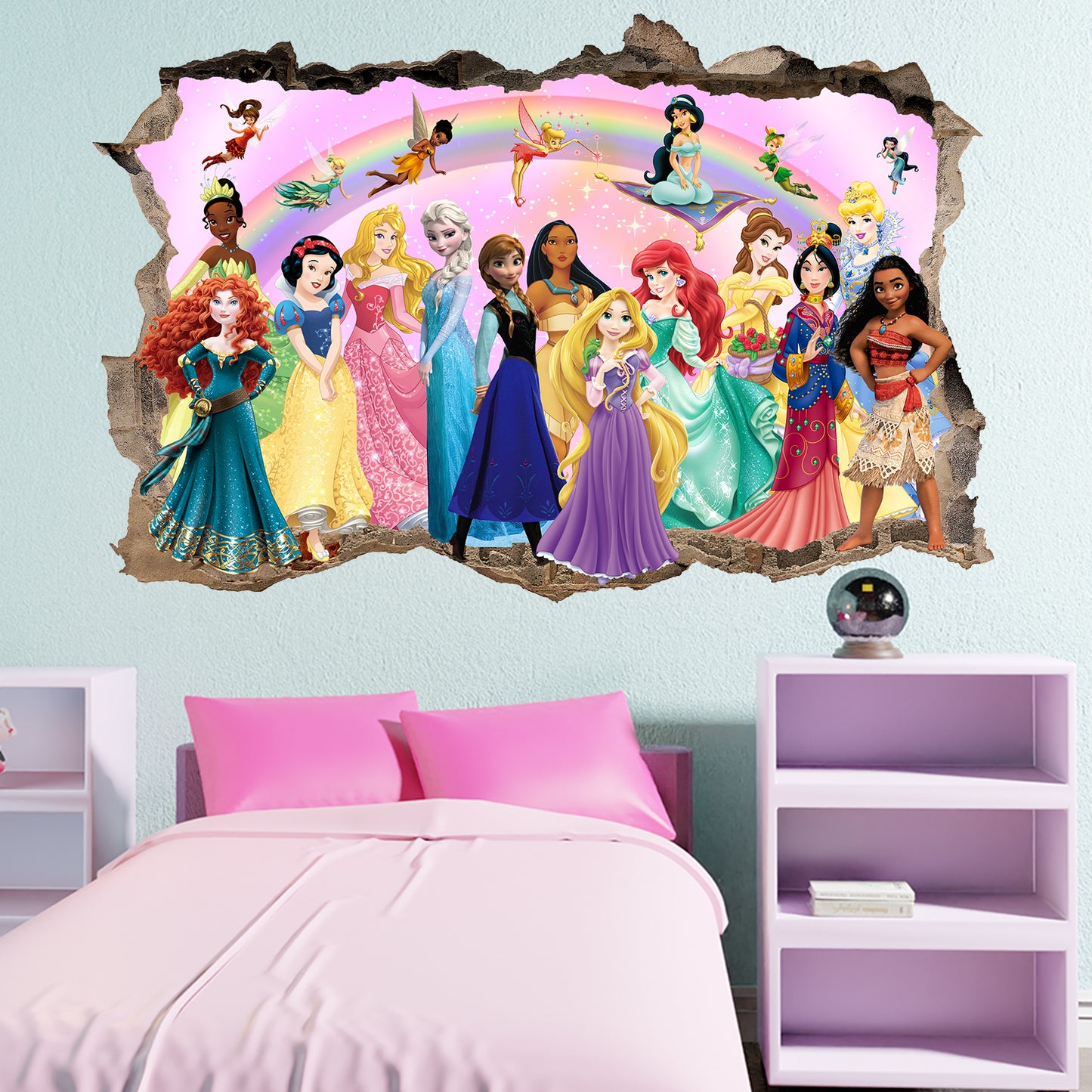 Rainbow Princess Characters and Fairies Wall Sticker Art Poster Decal Mural Nursery Girls Bedroom Decor 1095