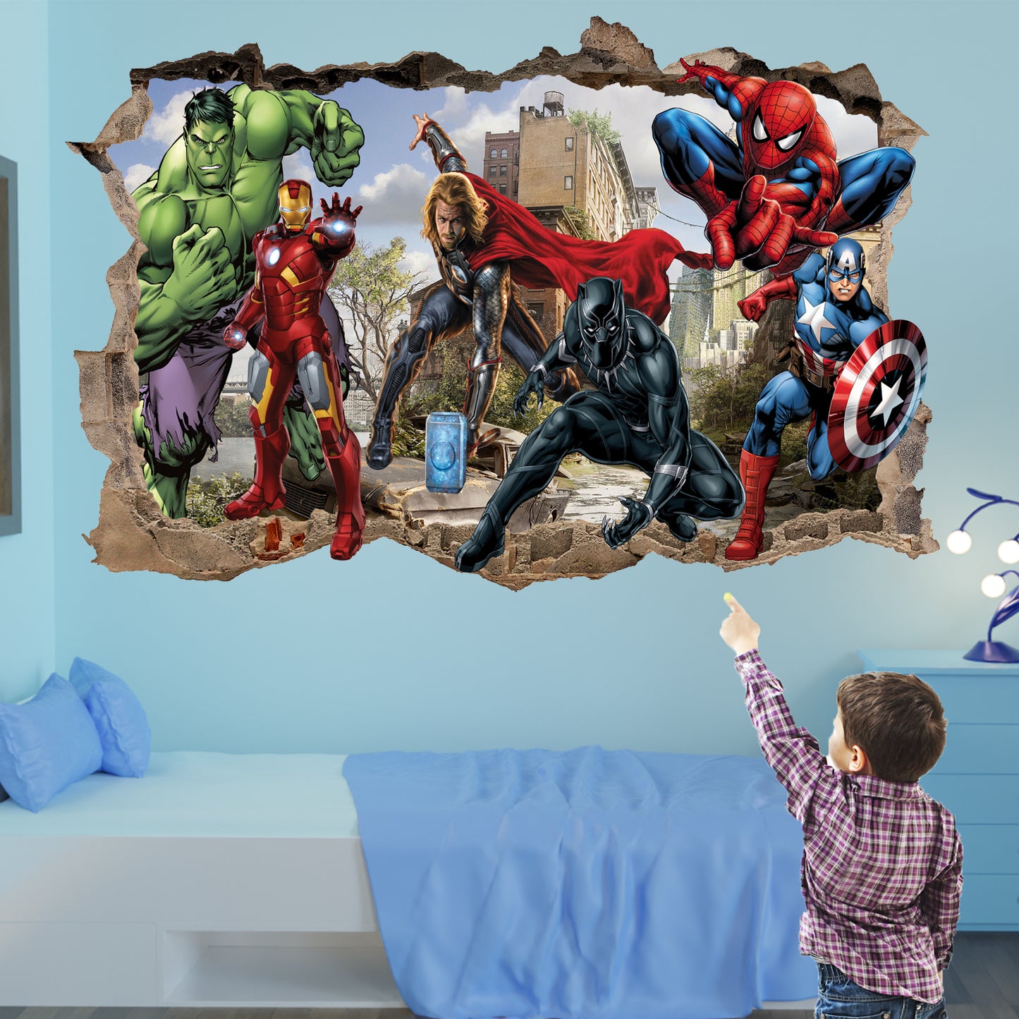 Superhero Theme Avengers Wall Sticker Art Poster Black Panther Spiderman Nursery Room Decor Decal Mural 1152