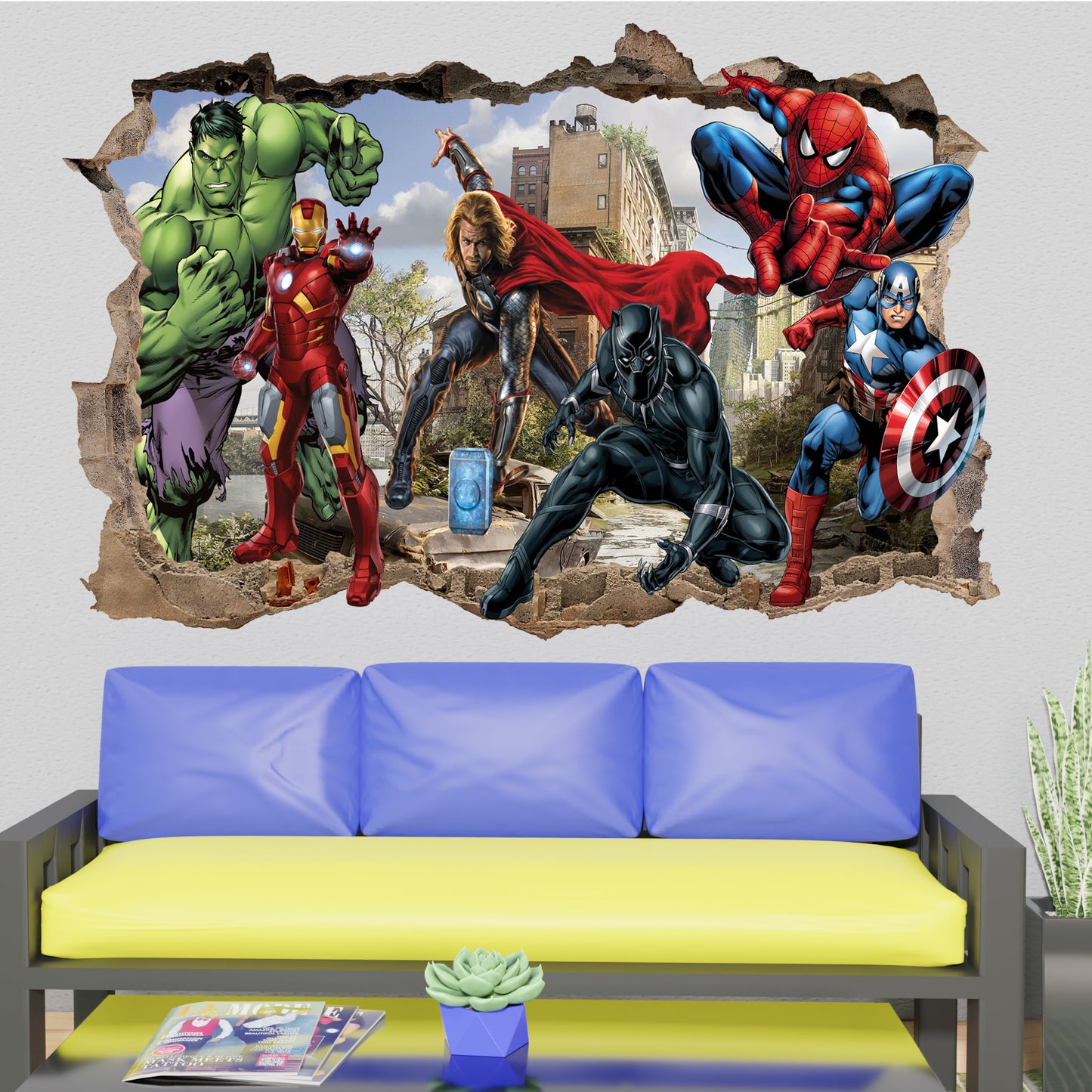 Superhero Theme Avengers Wall Sticker Art Poster Black Panther Spiderman Nursery Room Decor Decal Mural 1152