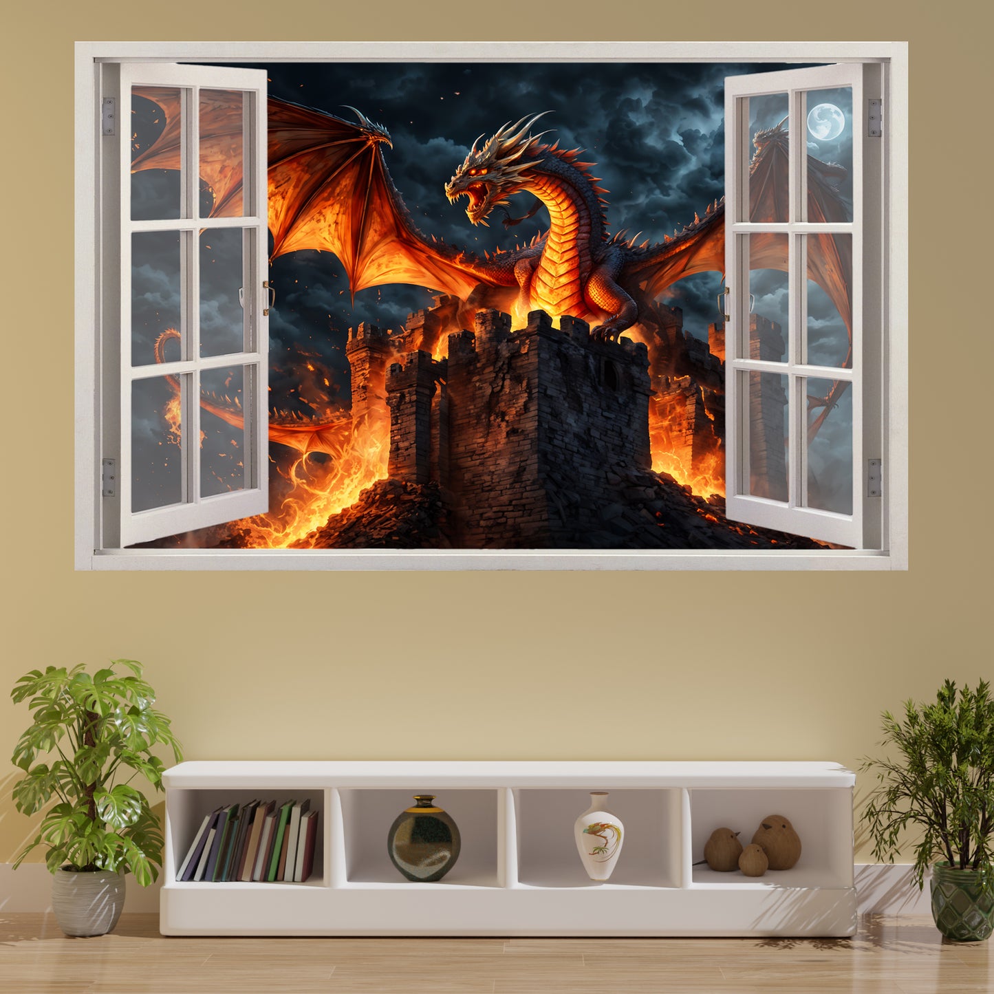 Dragon Burning Castle Decal Poster