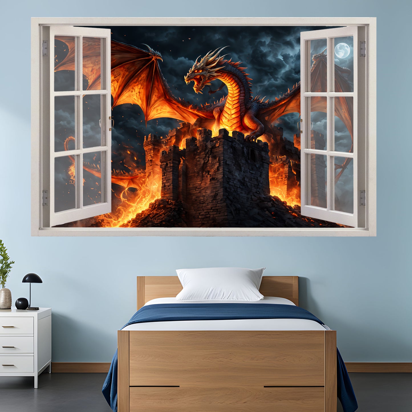 Dragon Burning Castle Decal Poster