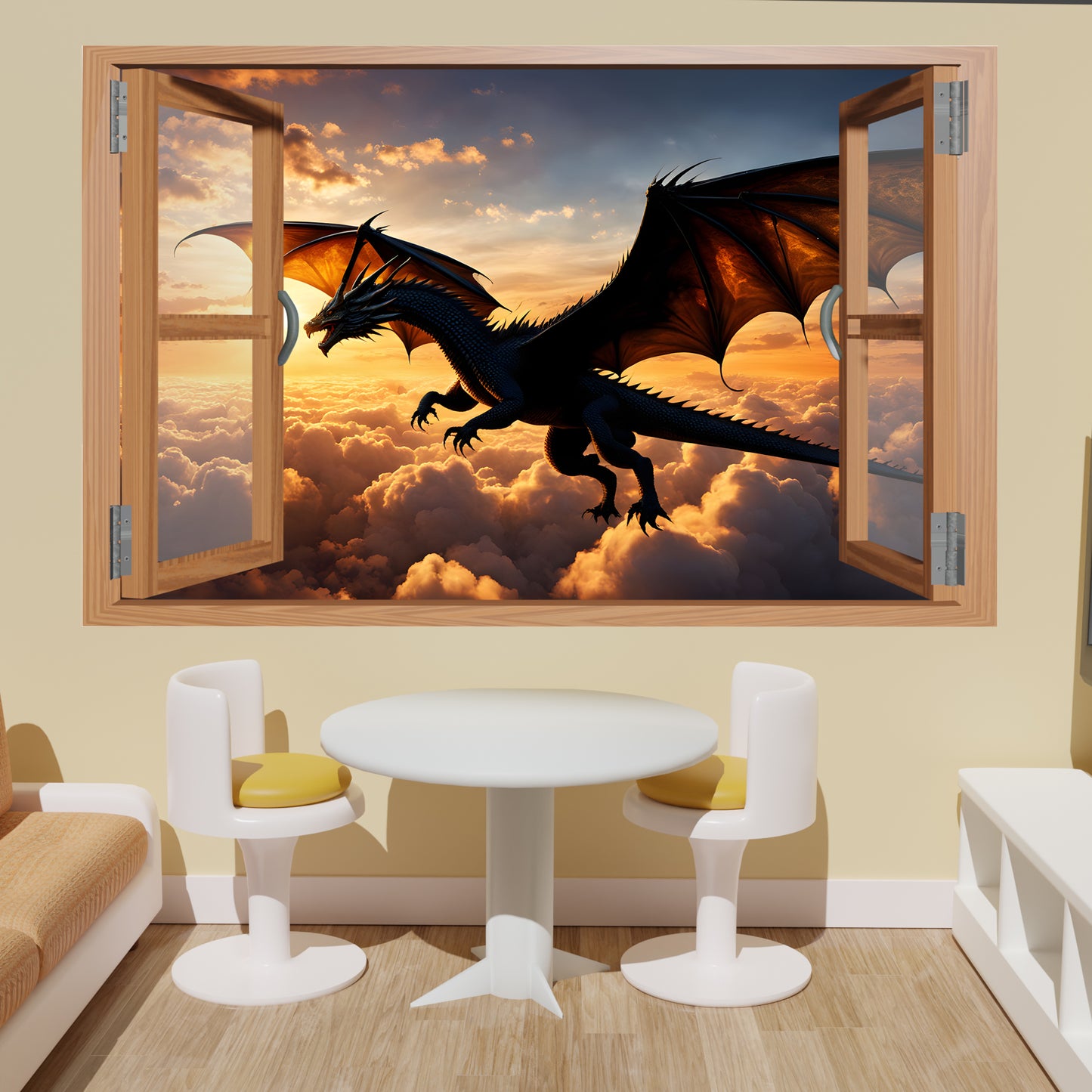 Flying Dragon on Red Sky Decal Poster
