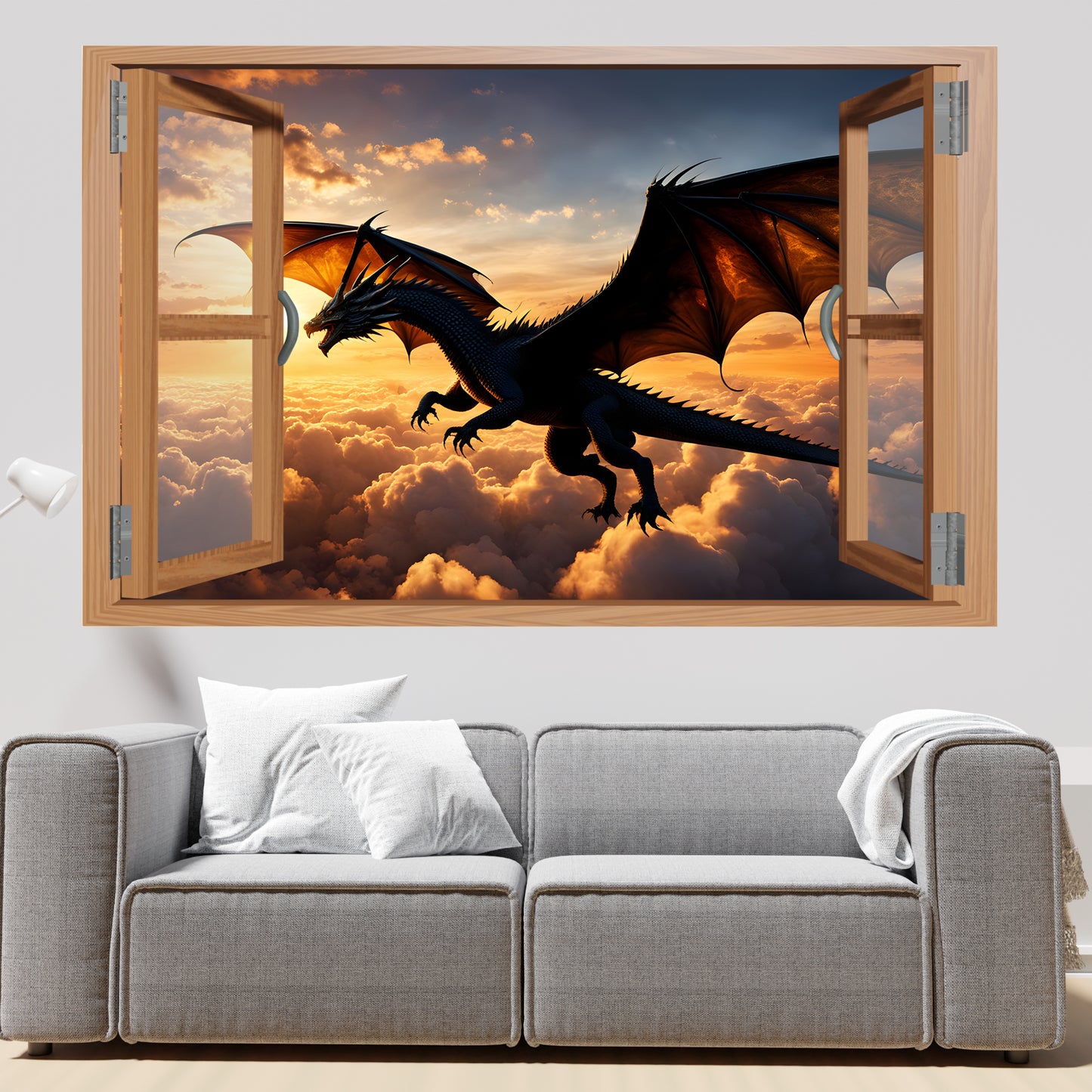 Flying Dragon on Red Sky Decal Poster