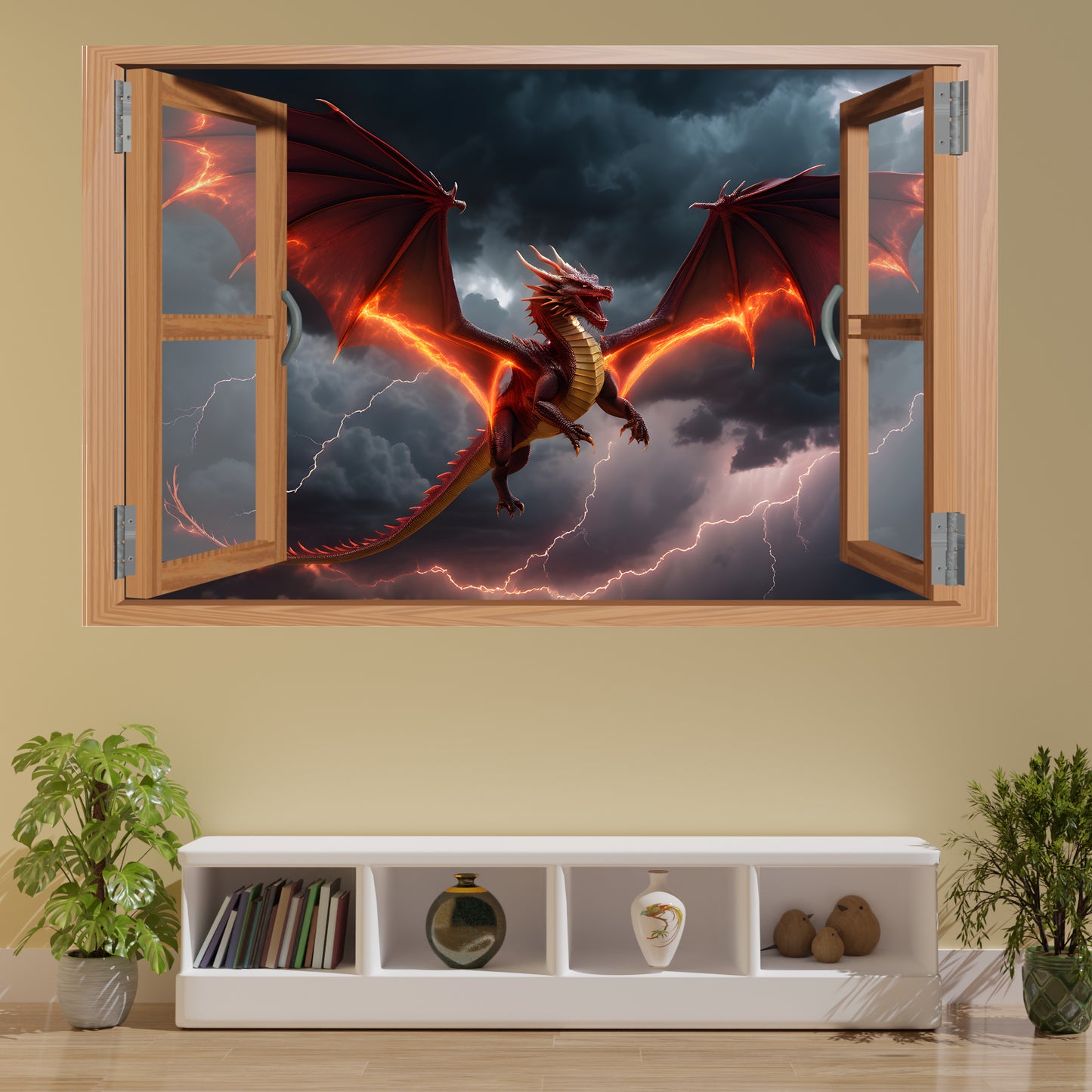 Big 3D Flying Dragon in Night Sky Decal Poster