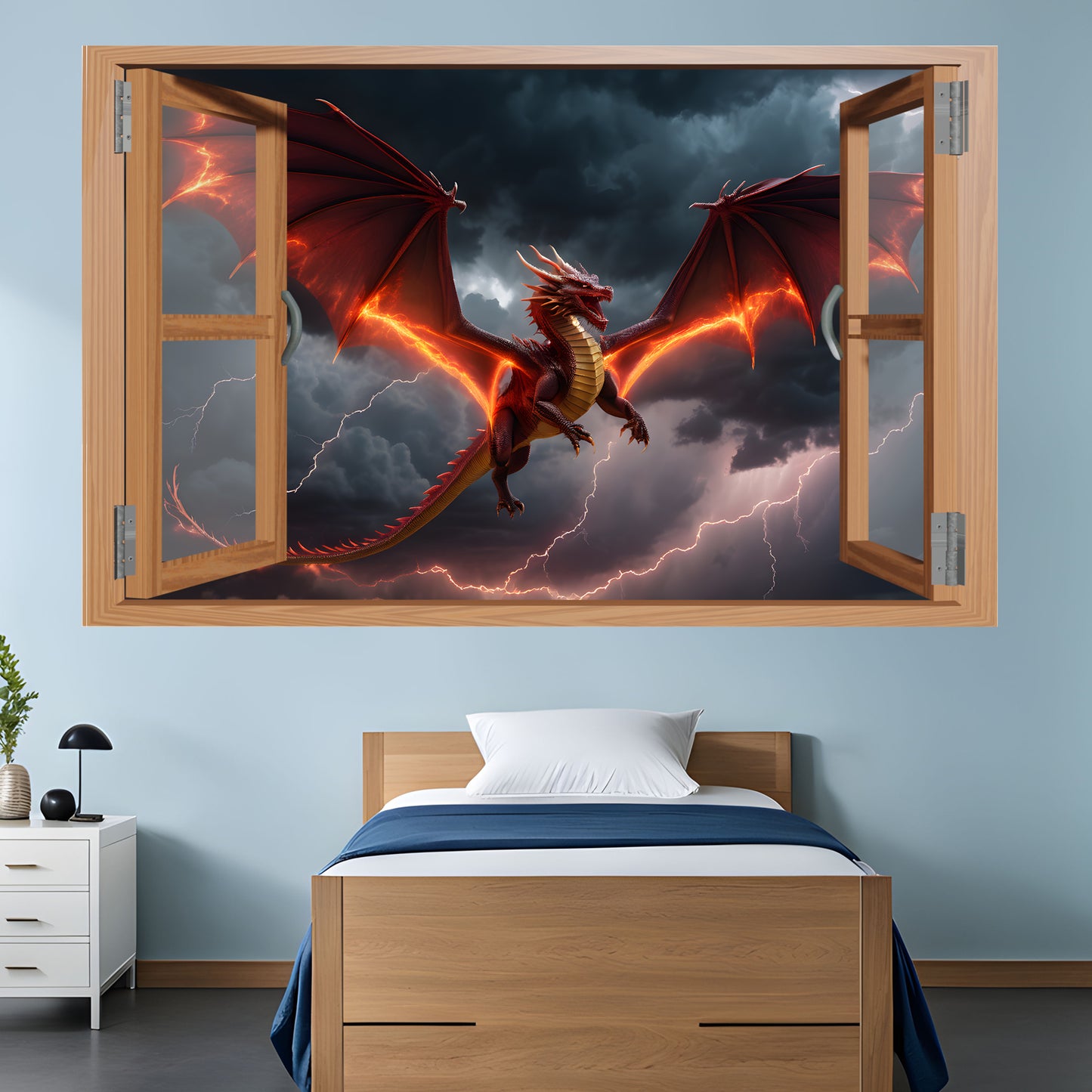 Big 3D Flying Dragon in Night Sky Decal Poster