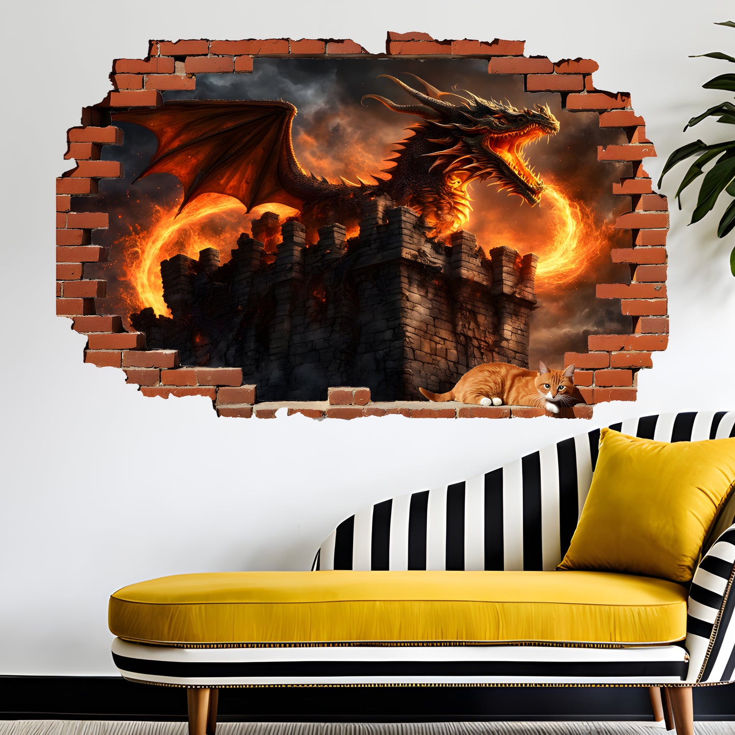 Fire Breathing Dragon Castle Decal Poster