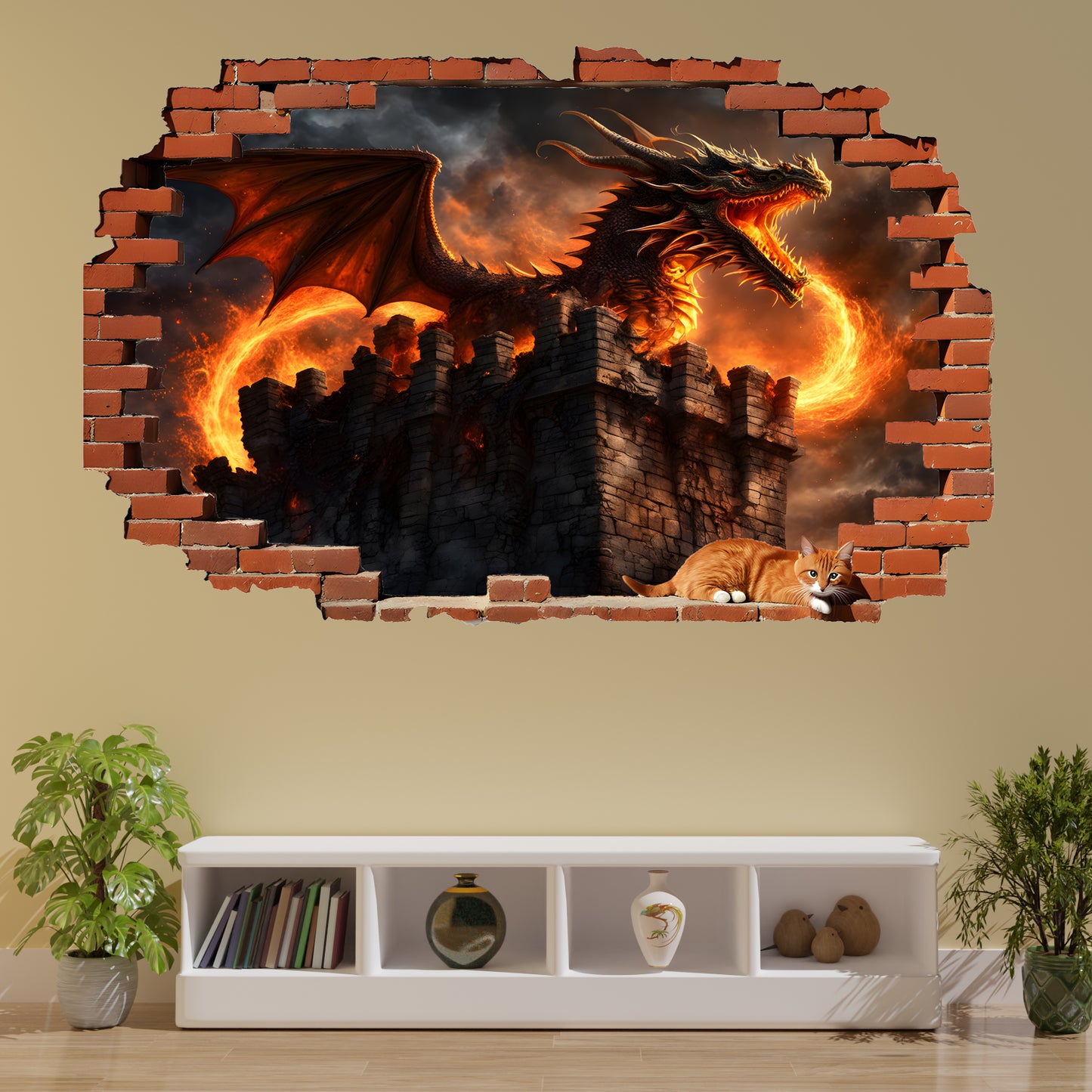 Fire Breathing Dragon Castle Decal Poster