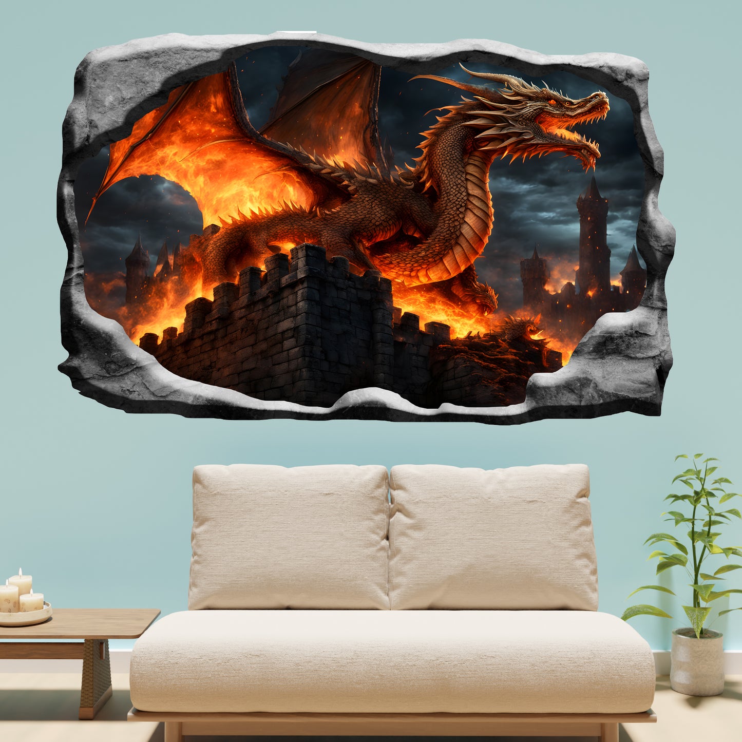 Fire Breathing Dragon Castle Decal Poster