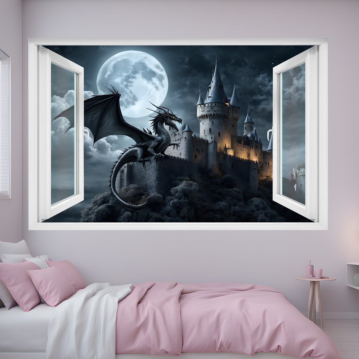 Medieval Castle and Dragon Decal Poster Self-adhesive Wall Sticker