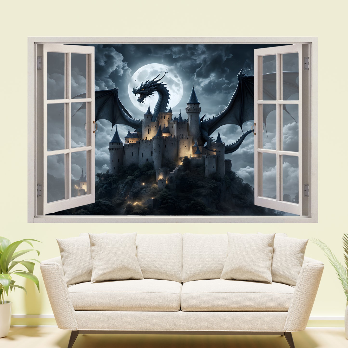 3D Medieval Castle and Dragon Decal Poster Self-adhesive Wall Sticker