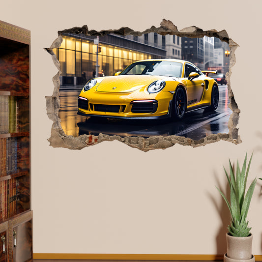 Fast Yellow Sports Car Wall Sticker Art Poster Room Office Nursery Shop Home Decor Decal Mural AC9