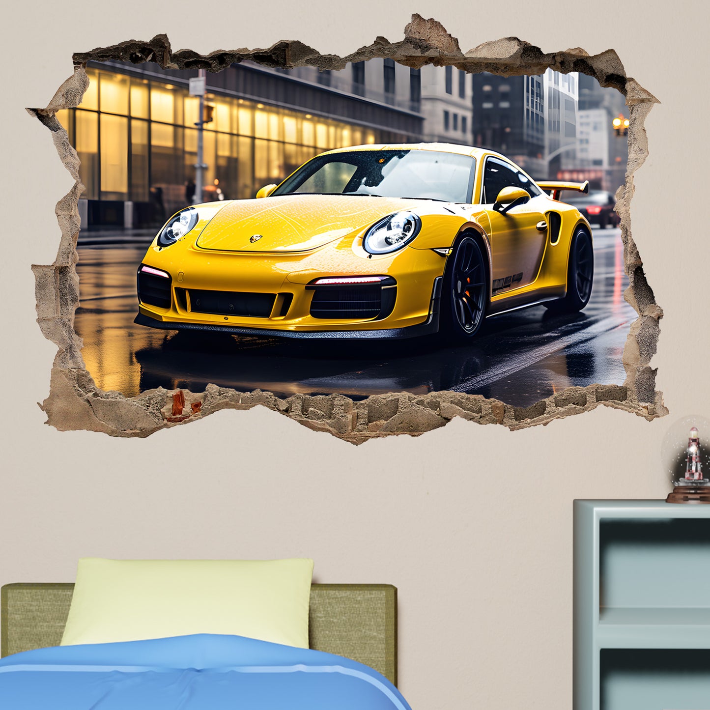 Fast Yellow Sports Car Wall Sticker Art Poster Room Office Nursery Shop Home Decor Decal Mural AC9