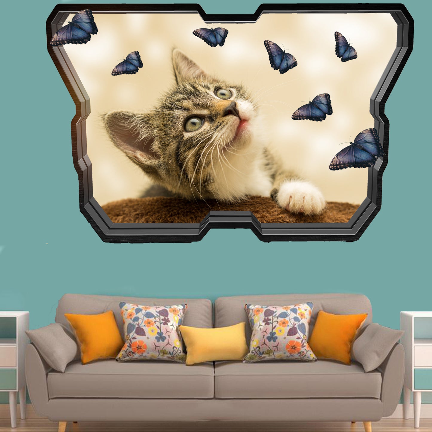 Cute Kitten and butterflies wall sticker mural decal