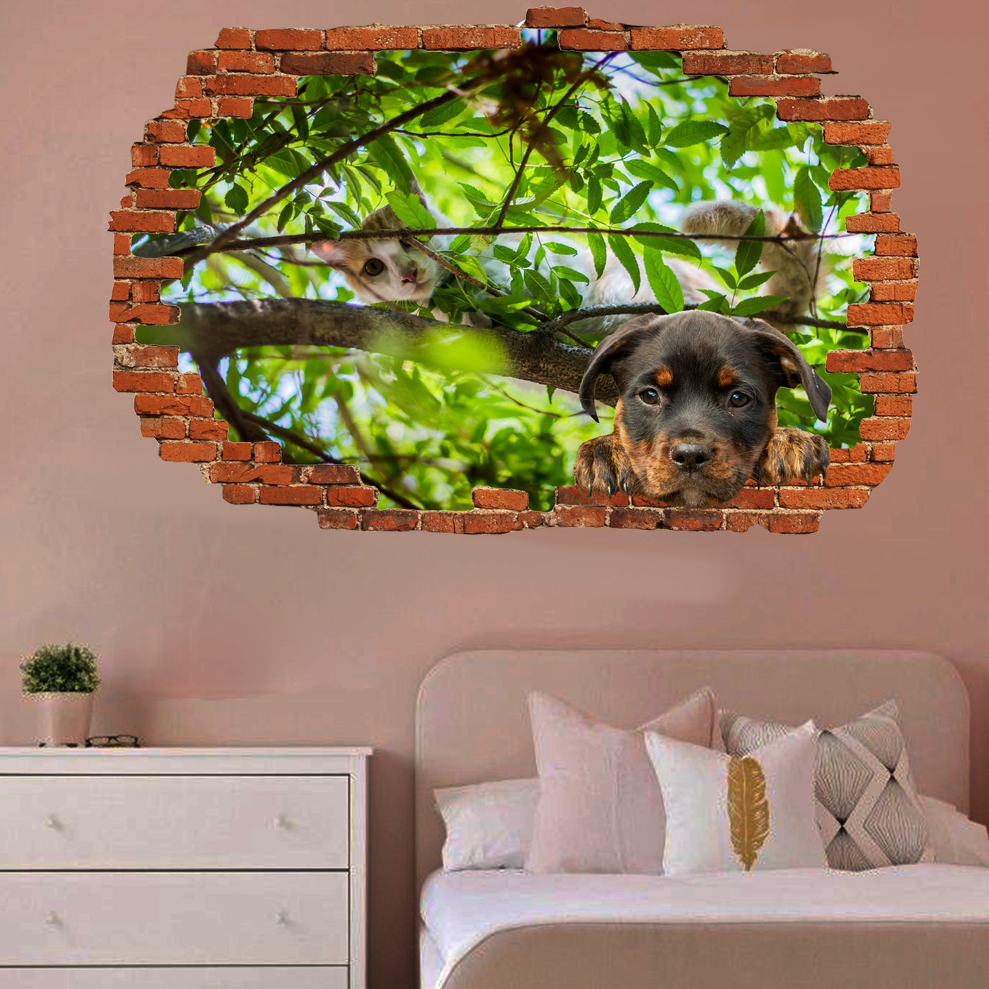Cute Kitten and puppy wall sticker mural decal