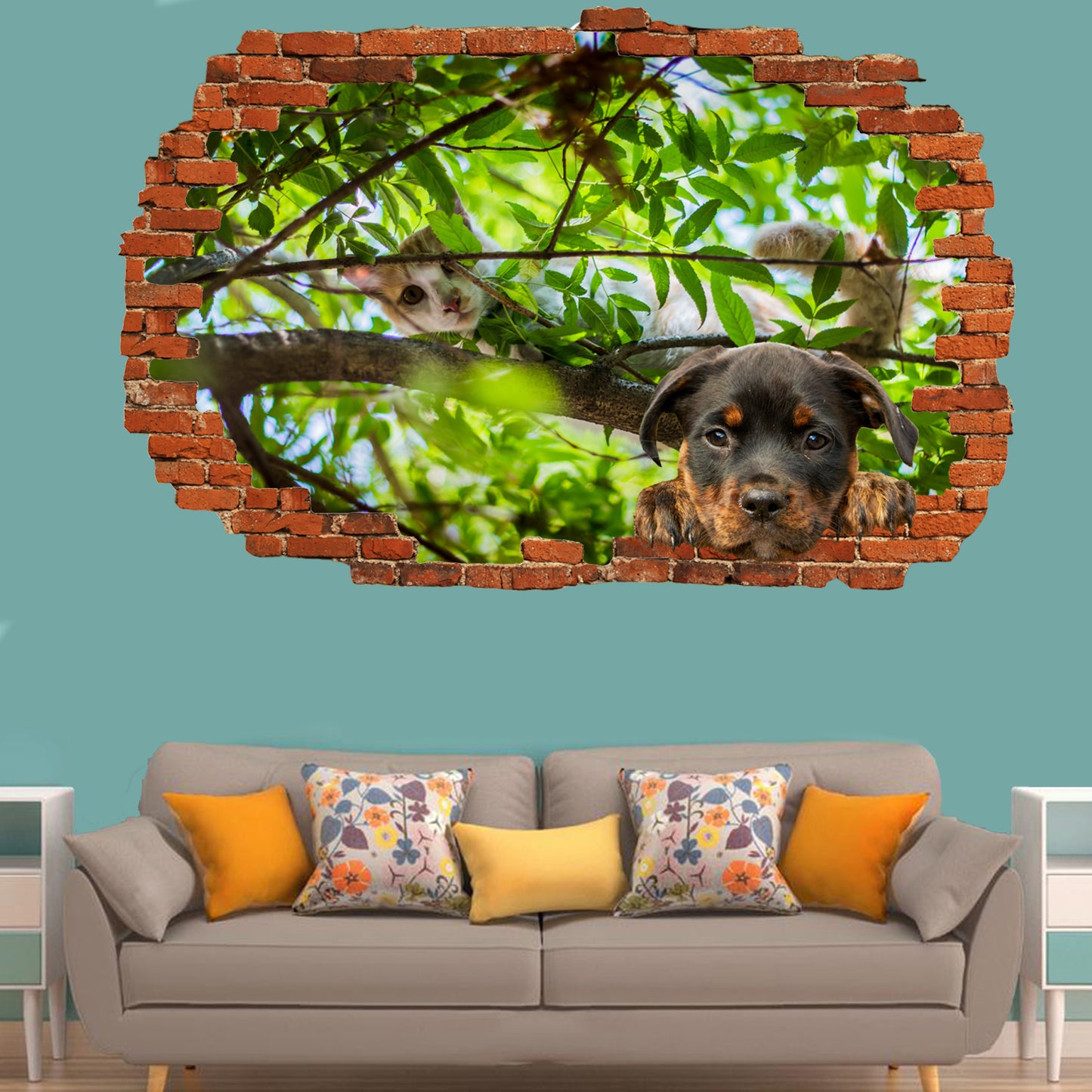 Cute Kitten and puppy wall sticker mural decal