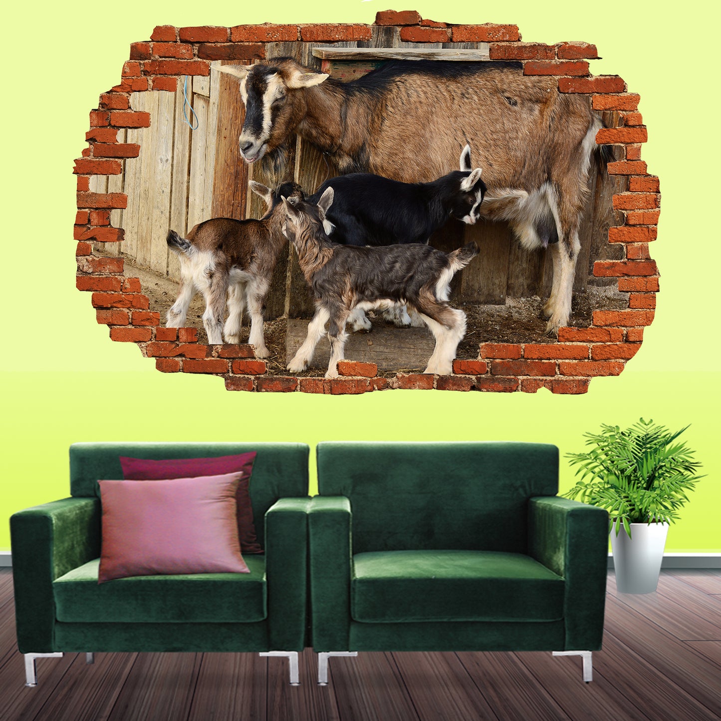 Goat and Kids Wall Sticker Mural Decal Poster