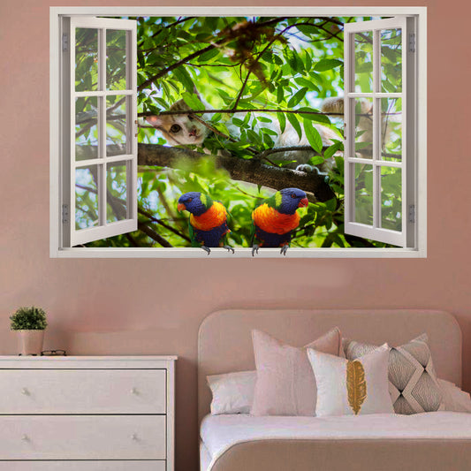 Cute Kitten and parrots wall sticker mural decal