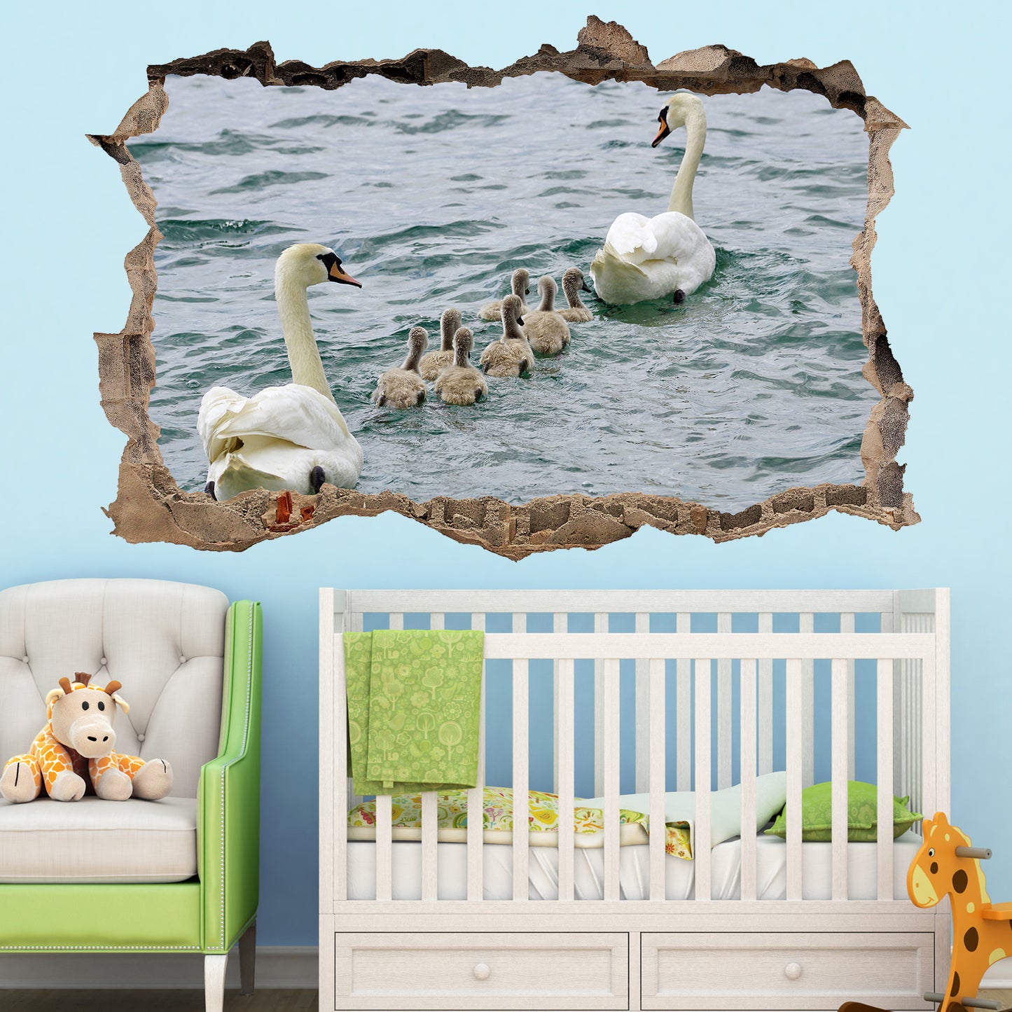 Swan and Cygnets Wall Sticker Poster Mural Decal