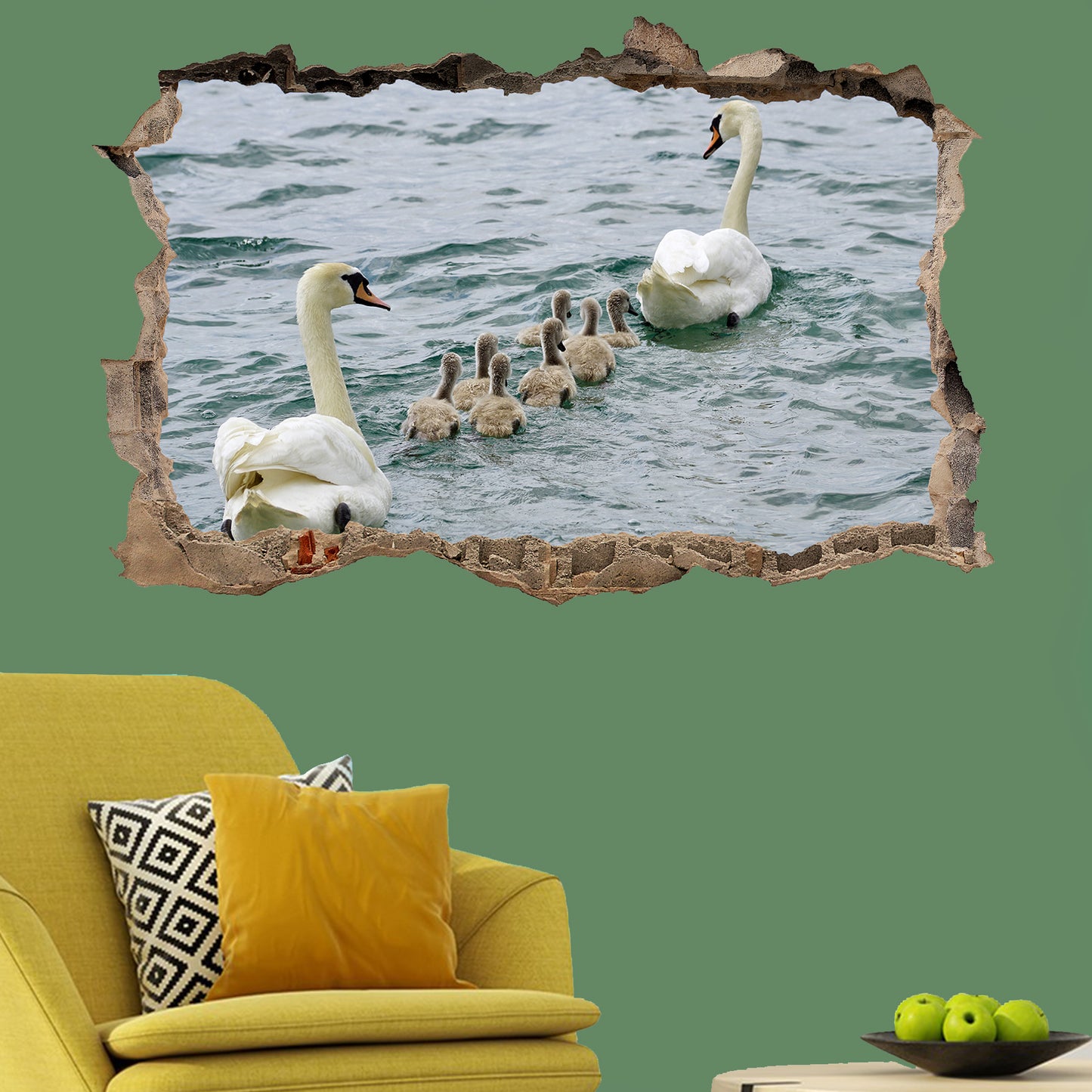 Swan and Cygnets Wall Sticker Poster Mural Decal
