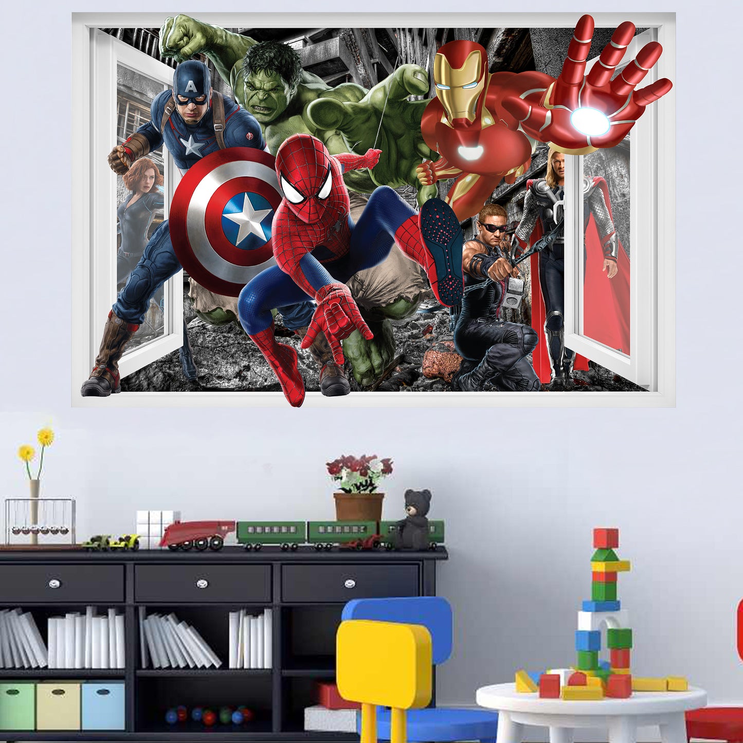 Marvels Avengers Spiderman Ironman Hulk Captain America Thor Wall Sticker Poster Mural