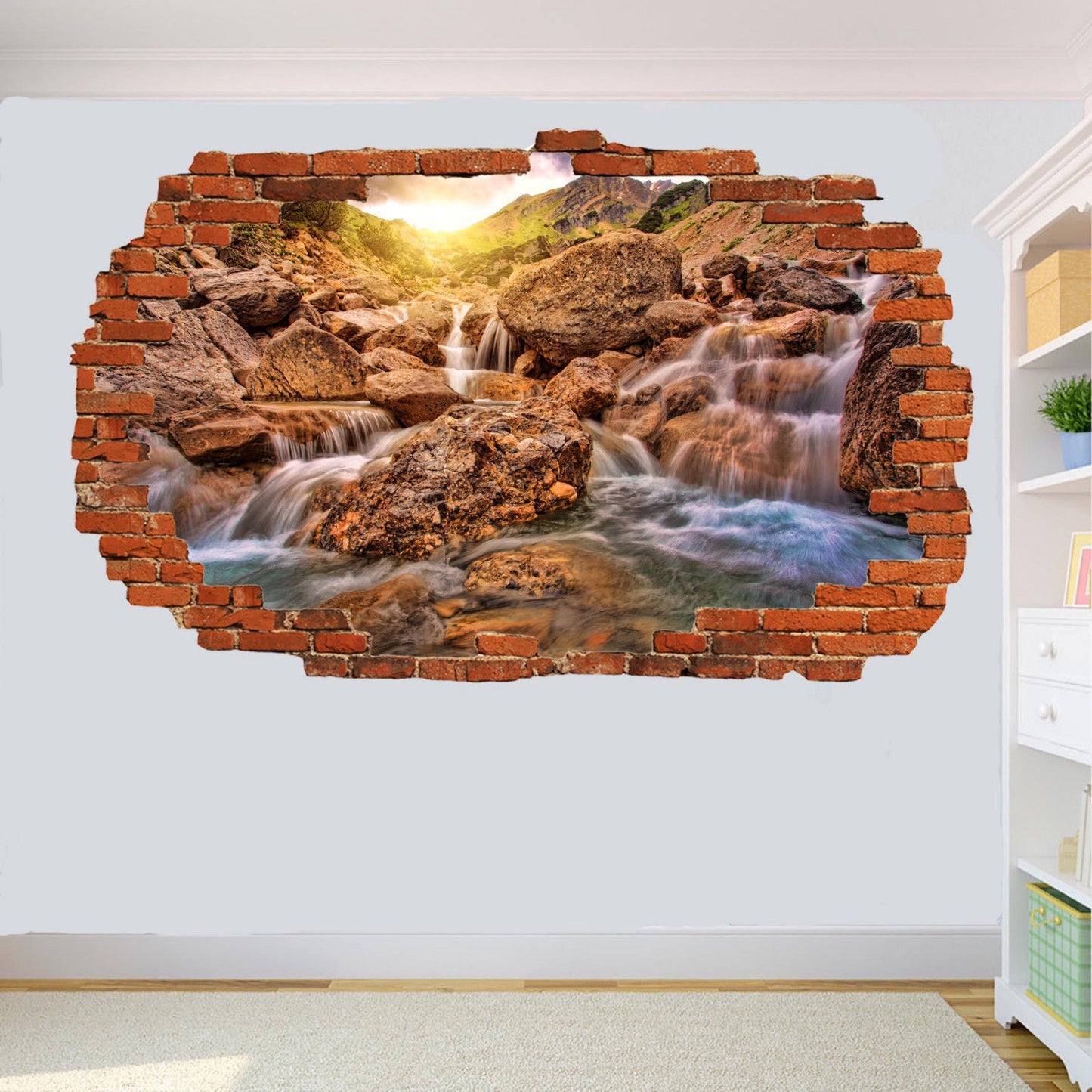 Stream River Sun Waterfall Wall Stickers 3d Art Mural Room Office Shop Decor SB7