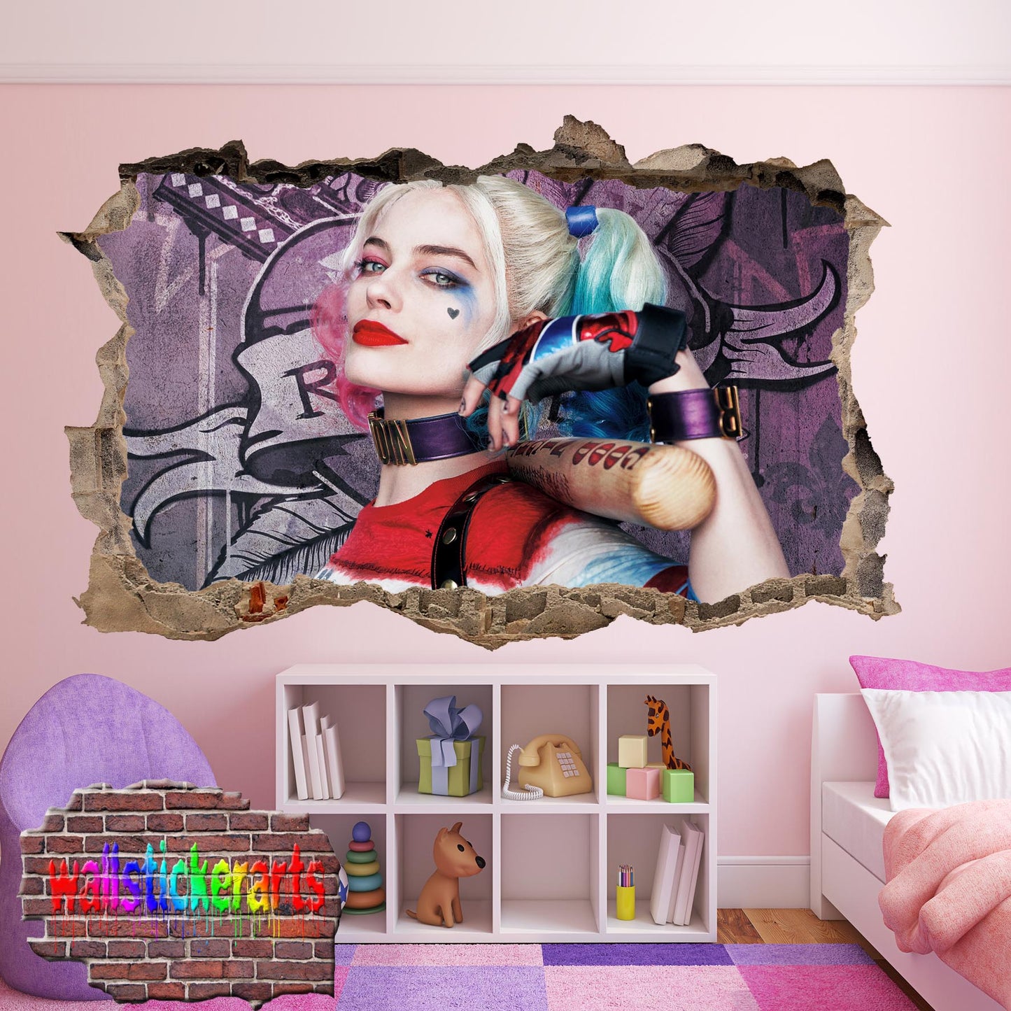 Superheroes Harley Quinn Wall Sticker 3d Art Poster Room Office Nursery Decor Decal Mural A11
