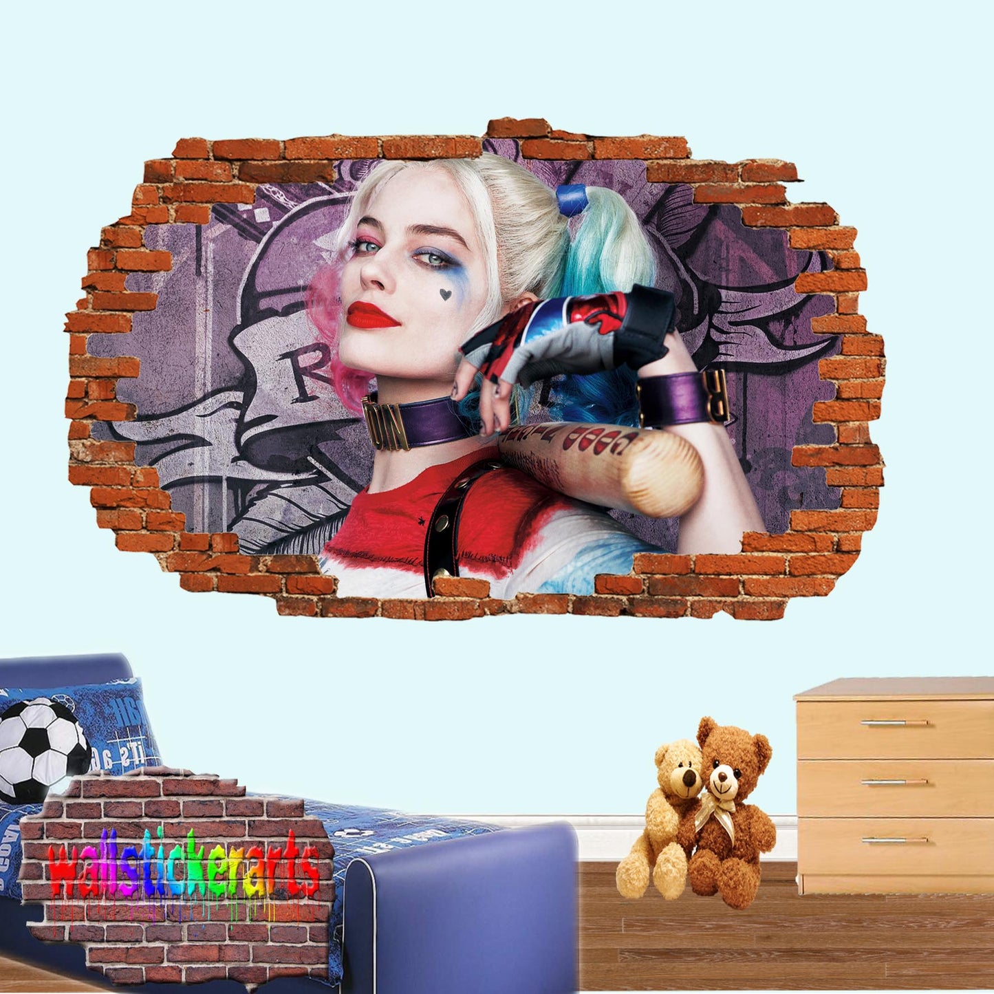 Superheroes Harley Quinn Wall Sticker 3d Art Poster Room Office Nursery Decor Decal Mural A12