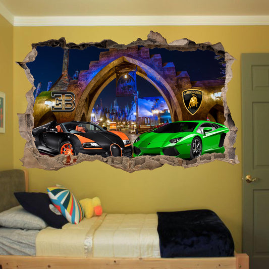 Bugatti veyron lamborghini avendator sports car disneyland poster wall sticker mural decal