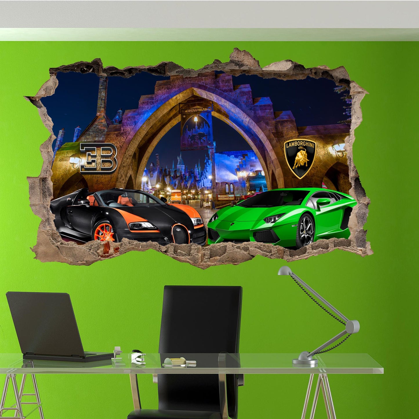 Bugatti veyron lamborghini avendator sports car disneyland poster wall sticker mural decal