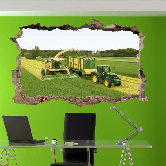 AGRICULTURAL MACHINERY KRONE AND JOHN DEERE TRACTOR COMBINE HARVESTER WALL STICKER