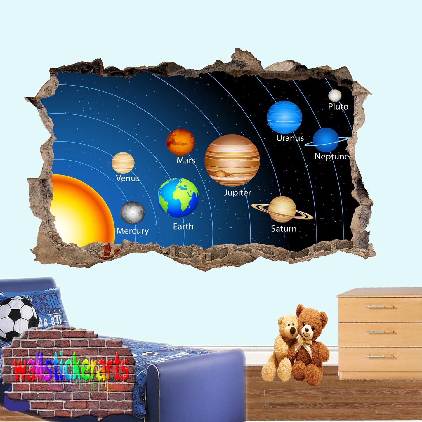 Solar System Planets Art 3d Effect Wall Sticker Room Office Nursery Shop Decor Decal Mural VB3