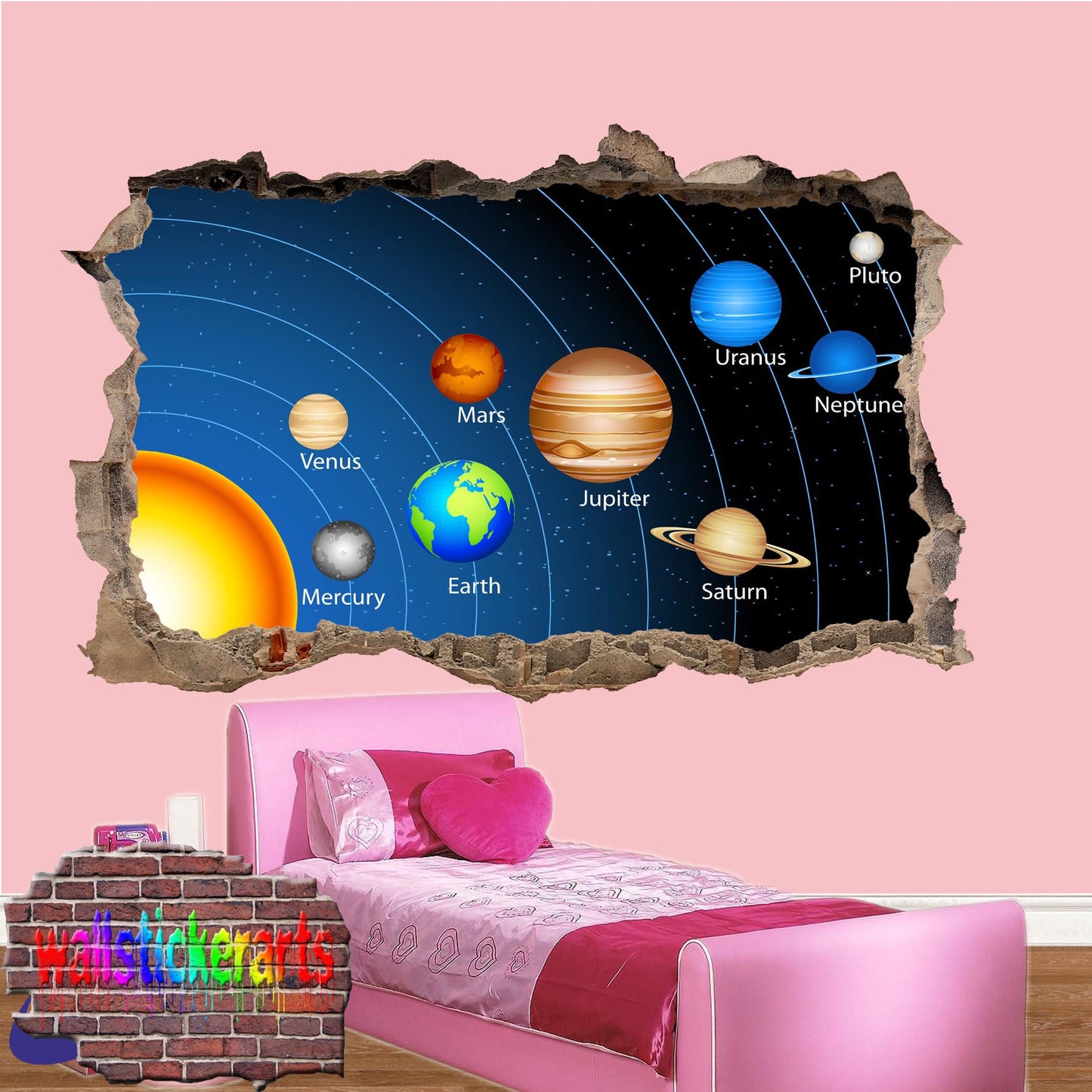 Solar System Planets Art 3d Effect Wall Sticker Room Office Nursery Shop Decor Decal Mural VB3