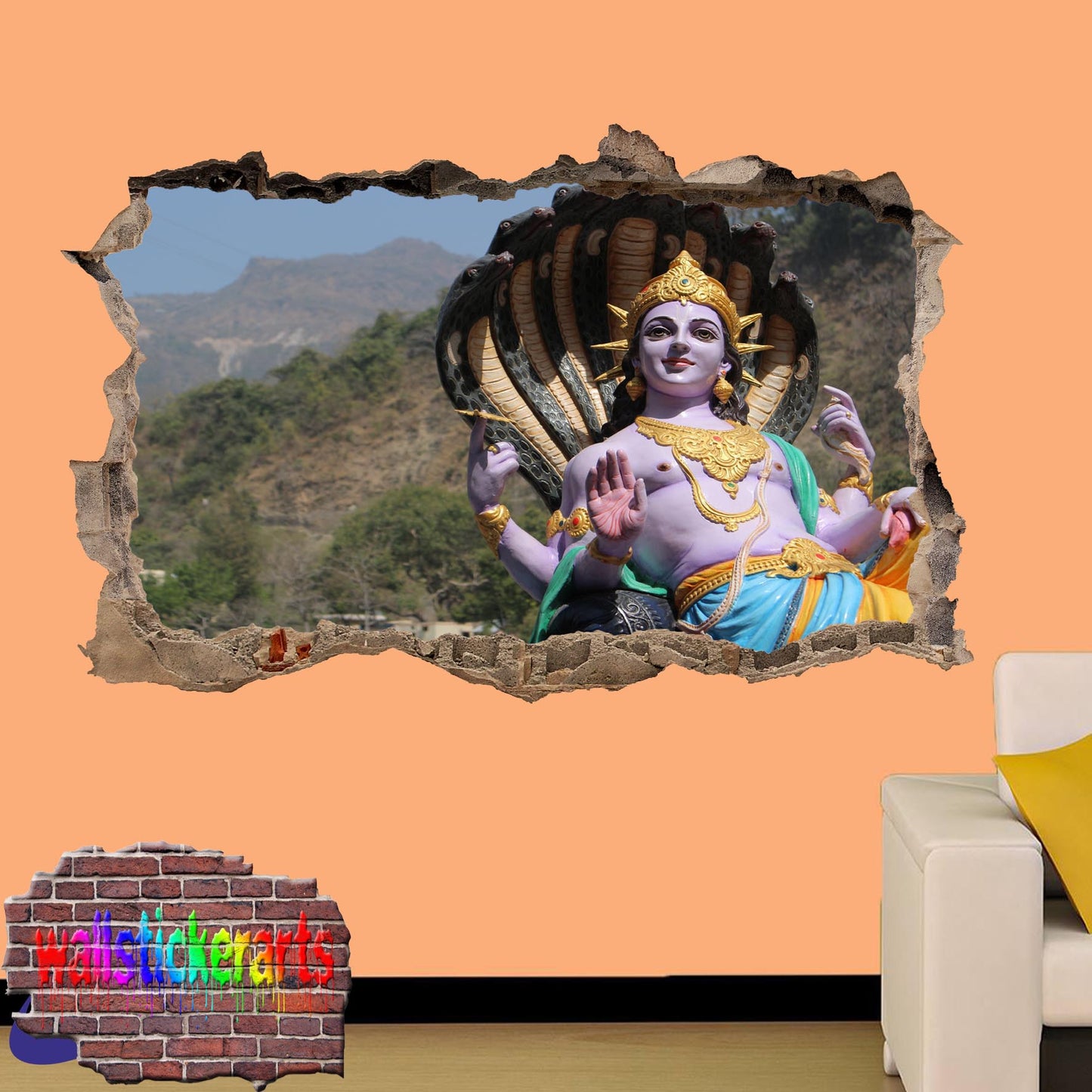 Hinduism Hindu God 3d Art Smashed Effect Wall Sticker Room Office Nursery Shop Decoration Decal Mural VF0