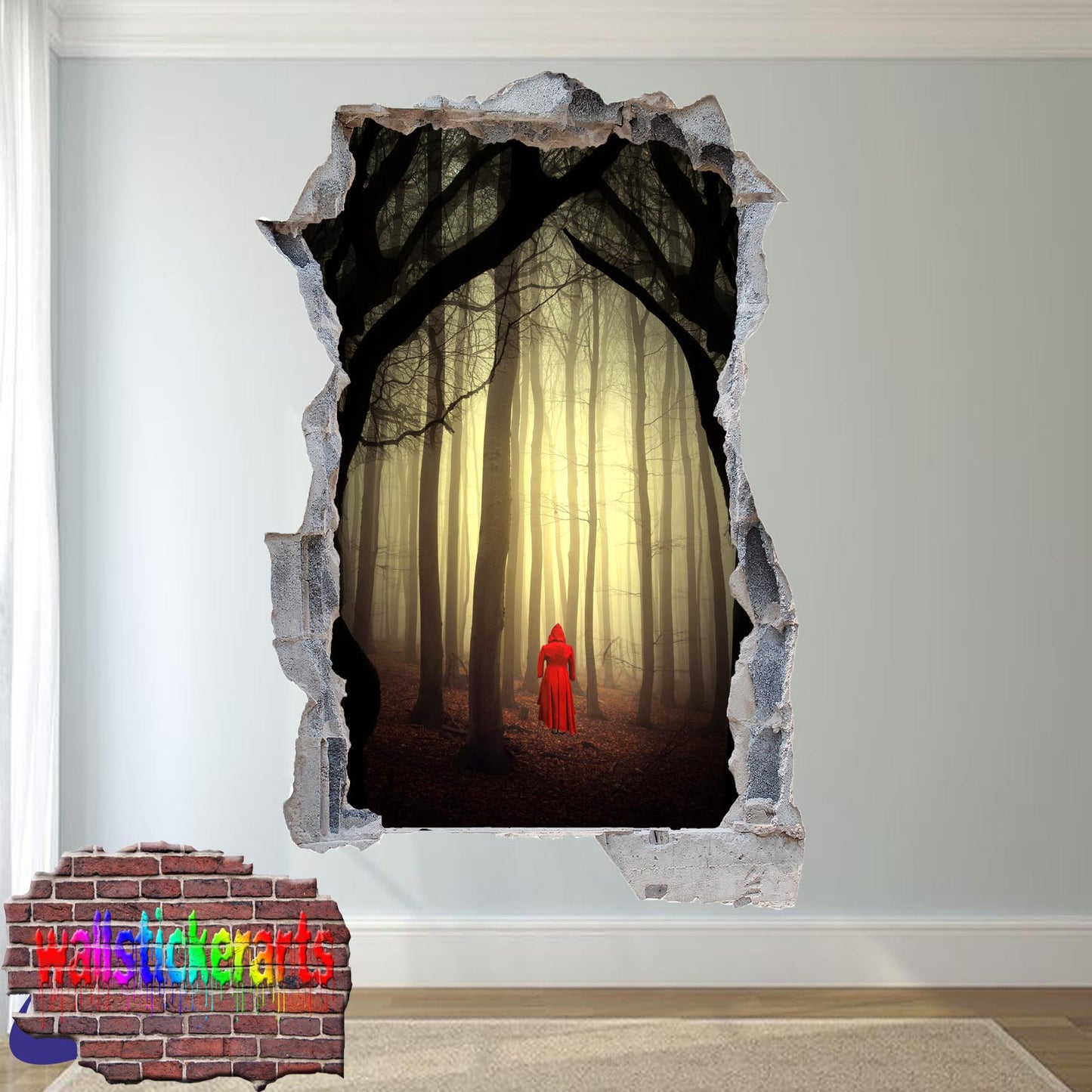 Red Hood Riding in Wood 3d Art Wall Sticker Room Office Nursery Decor Decal Mural VH6