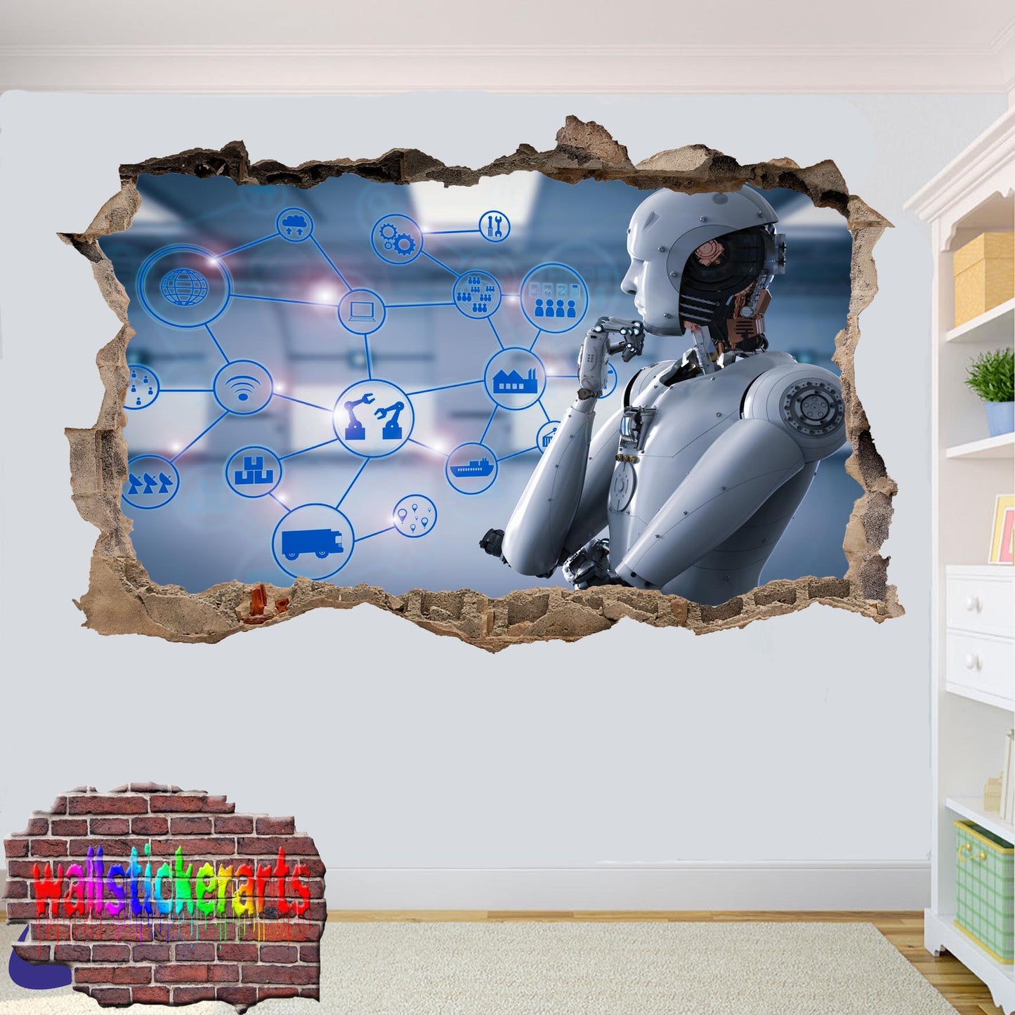 Ai Artificial Intelligence Robot Art 3d Effect Wall Sticker Room Office Nursery Shop Decoration Decal Mural VJ8