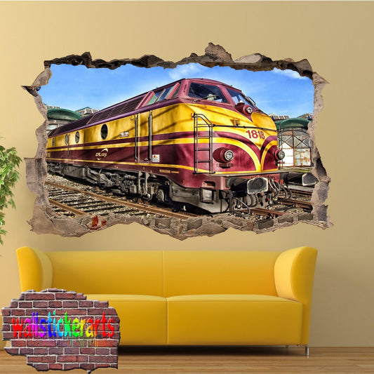 Locomotive Train Engine 3d Art Smashed Effect Wall Sticker Room Nursery Shop Decal Mural VV3