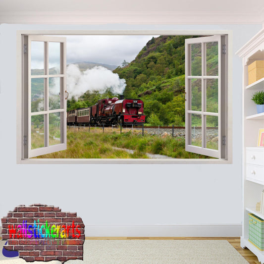 Snowdonia Train Mountain 3d Art Smashed Effect Wall Sticker Room Office Nursery Shop Decoration Decal Mural XF9