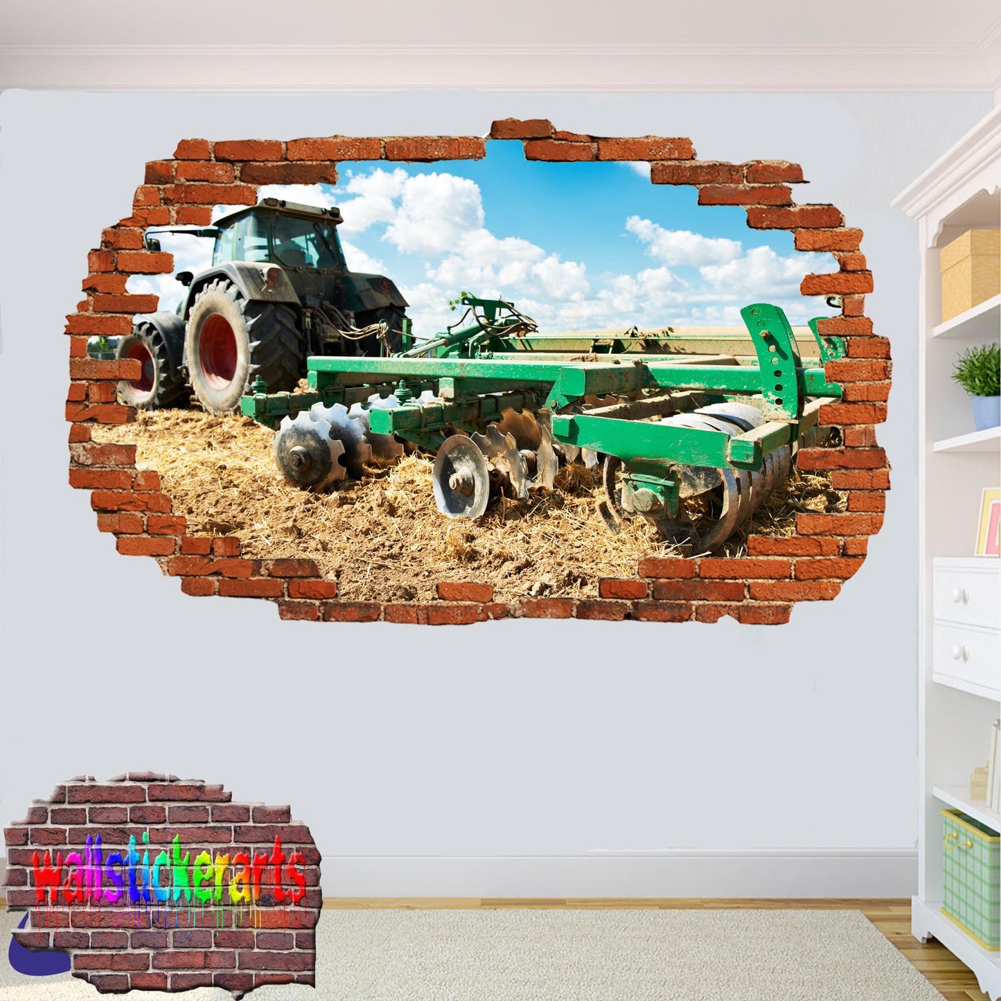TRACTOR PLOWING FIELD AGRICULTURAL FARMING TOOLS POSTER WALL STICKER