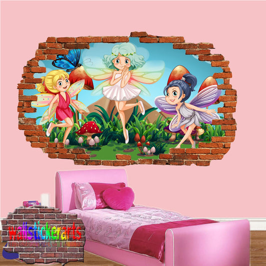 Little Cartoon Fairies 3d Art Wall Sticker Girls Room Nursery Decor Decal Mural XR4