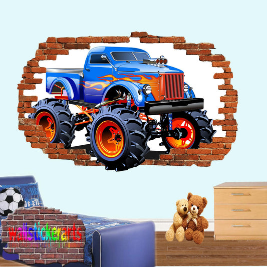 Monster Truck 3d Art Wall Sticker Room Office Nursery Decor Decal Mural XU2