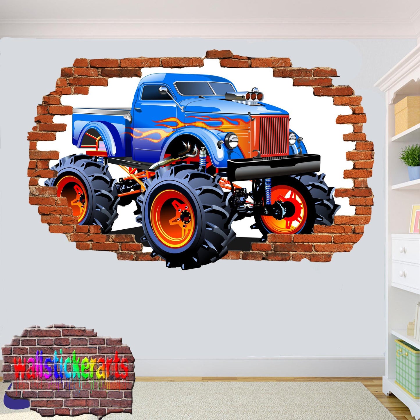 Monster Truck 3d Art Wall Sticker Room Office Nursery Decor Decal Mural XU2