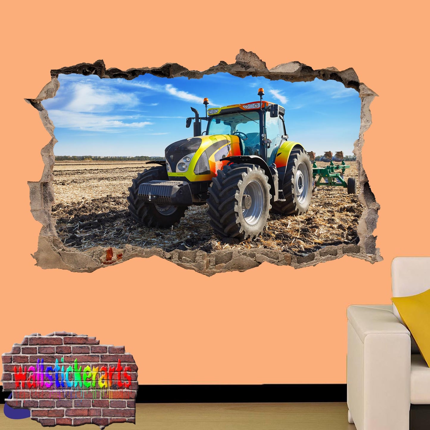COLORFUL TRACTOR AGRICULTURAL TOOLS WALL STICKER