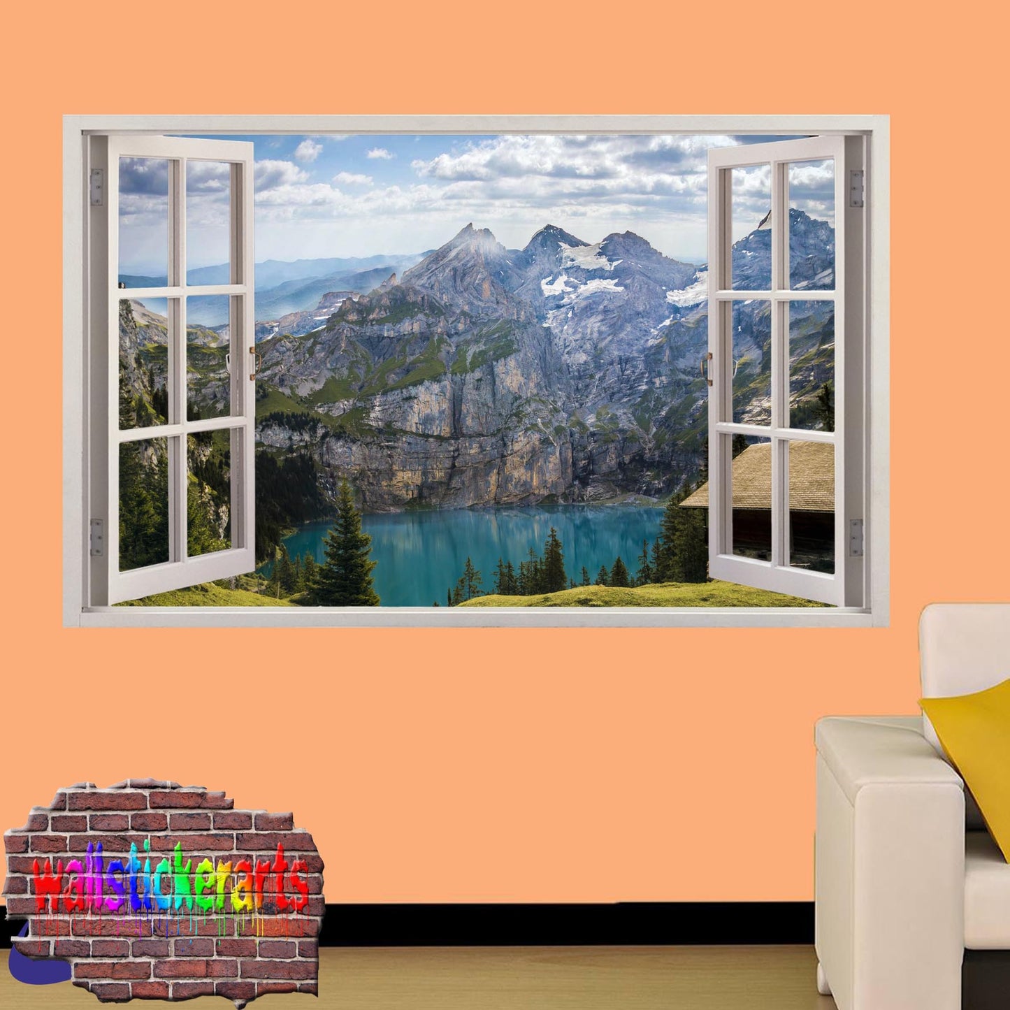 Blue Lake Snowy Mountains Forest 3d Art Wall Sticker Mural Room Office Shop Decoration Decal YB0